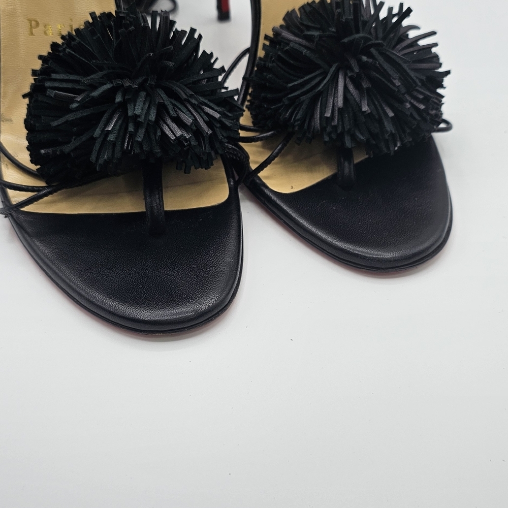 Elegant Black Women's Shoe with Pom-Pom Detail 37 1/2 Christian Louboutin - Picture 11 of 16